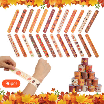 WIQEDOHA 96PCS Thanksgiving Maple leaf Themed Slap Bracelets for Thanksgiving Party Favors, Fall party Favors,Birthday Party Fav