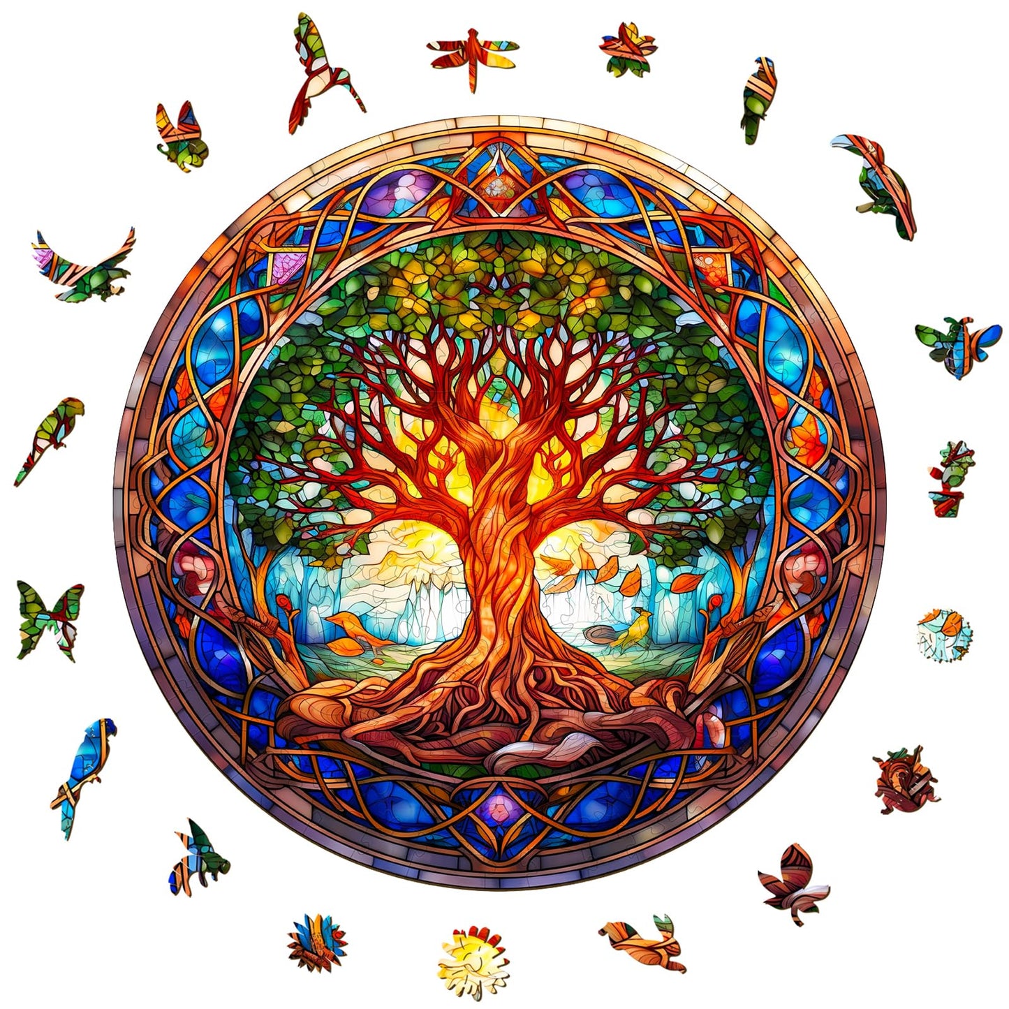 Aeekdook Wooden Puzzles for mature-themeds - Stained Glass Tree of Life Wooden Jigsaw Puzzle for mature-themeds - Unique 200-Piece Art Puzzle  enhanced Brain Teaser & Decorative Gift (11.4x11.4)
