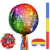 Aoriher Disco Party Piata 80s 90s Roller Skating Piata Mirror Disco Ball Piata Hip Hop Skate Party Piata Stick Mask Confetti for