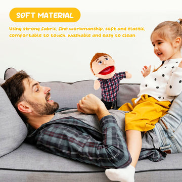 1 Pcs Family Hand Puppets 12 Inch Grandparents, Mom & Dad, Brother & Sister Plush Hand Puppet Toys Role-Play Toy Puppets For Kids Storytelling Imaginative Pretend Play Teaching Preschool(Dad)