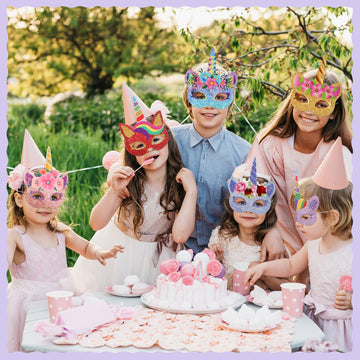 Marsui 32 Pcs Unicorn Monster Safari Animal Face Masks For Kids Cartoon Masks For Animal Birthday Party Decorations(Unicorn)