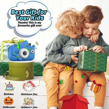 Dinosaur Kids Camera For Boys Girls, Toddler Digital Selfie Camera With Cute Protective Cover And 32G Sd Card, Christmas Birthda