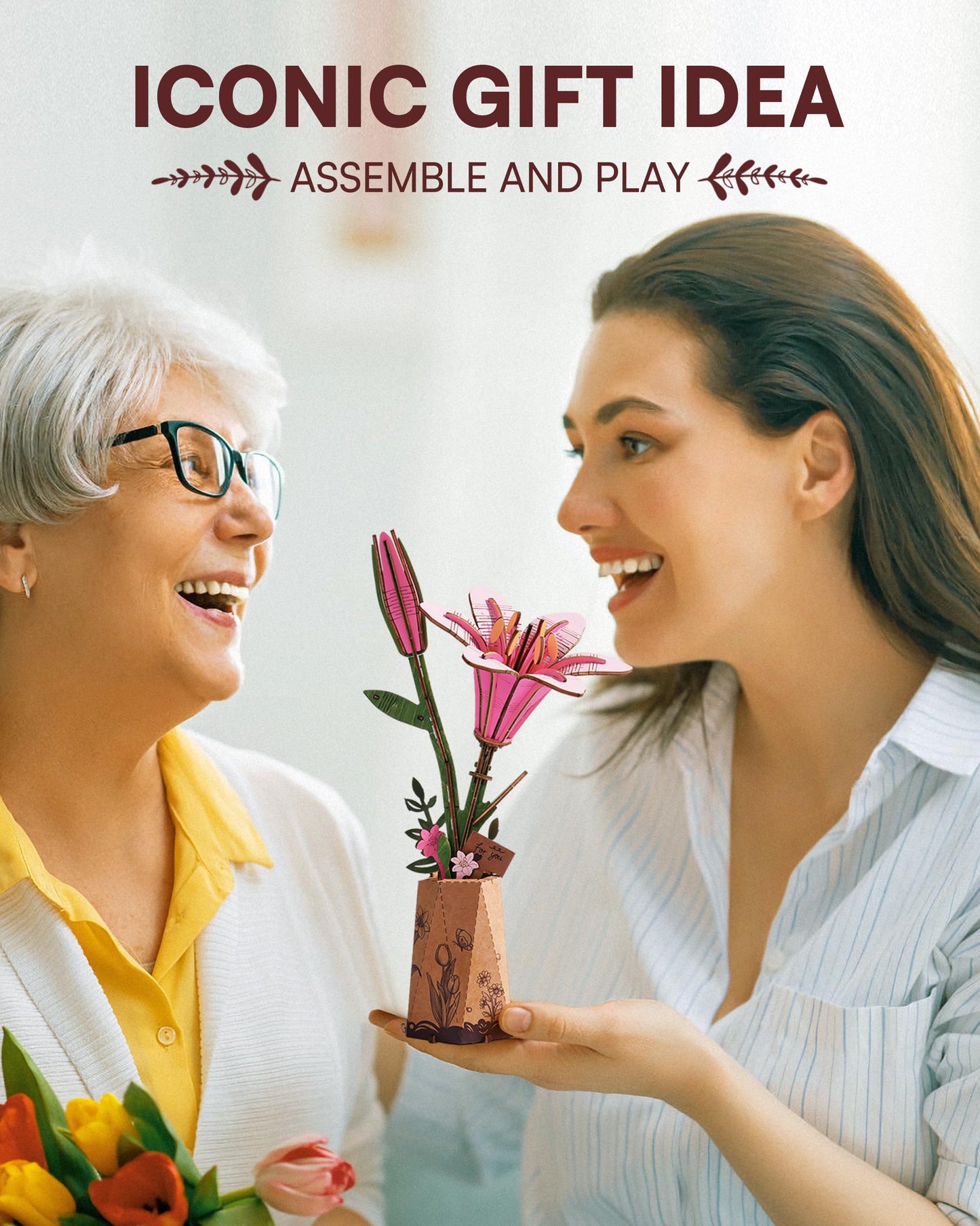 Rowood Wooden Flower Kit,Diy Artifical Flower Building Set Craft Kit For Adults,Mother'S Day/Valentine'S Day For Mom/Women/Grand