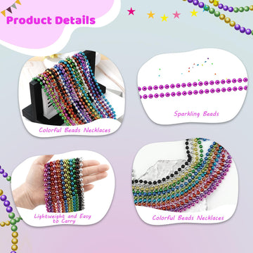 SHAOQINLIN 24 Pcs 33 Inch 7 mm Metallic Hot Pink Bead Necklaces, Mardi Gras Beads Necklaces Party Beads Necklace Bulk Round Canc