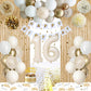 Sweet 16 Birthday Decorations, White And Gold 16Th Birthday Decorations For Girls Boy 16Th Happy Birthday Banner Tablecloth Frin