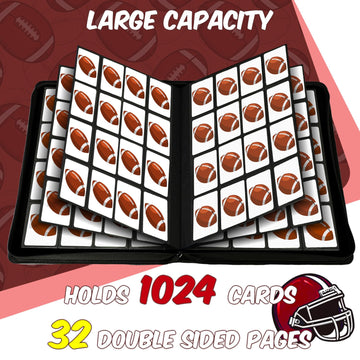 Football Card Binder 16 Pocket  enhanced 1000+ Cards PU Cover Trading Sports Card Binder Side Loading Card Holder Collection Album Folders
