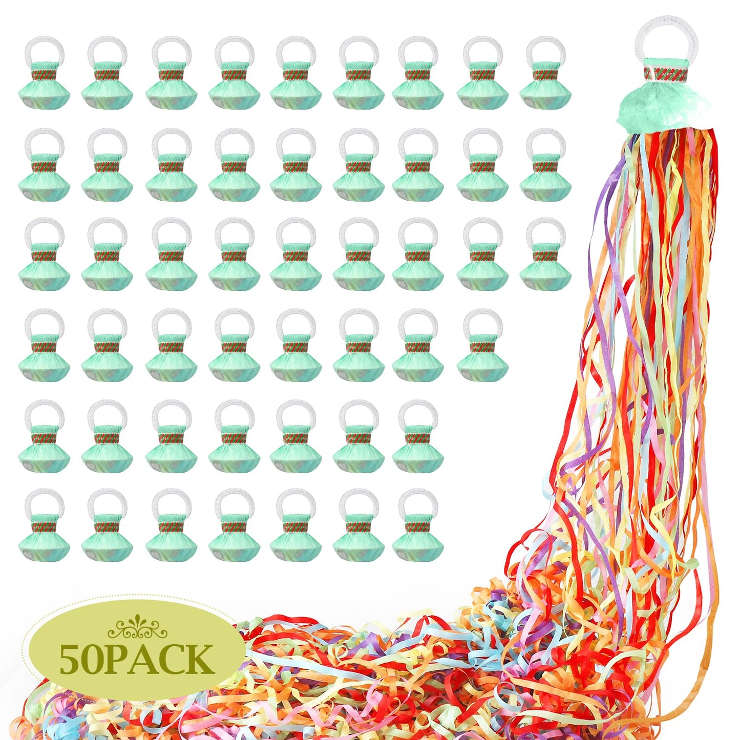 50pack No Mess Streamers,Romantic Colorful Confetti Poppers,Colorful Hand Throw Party poppers for Birthday,Wedding,Celebrations,