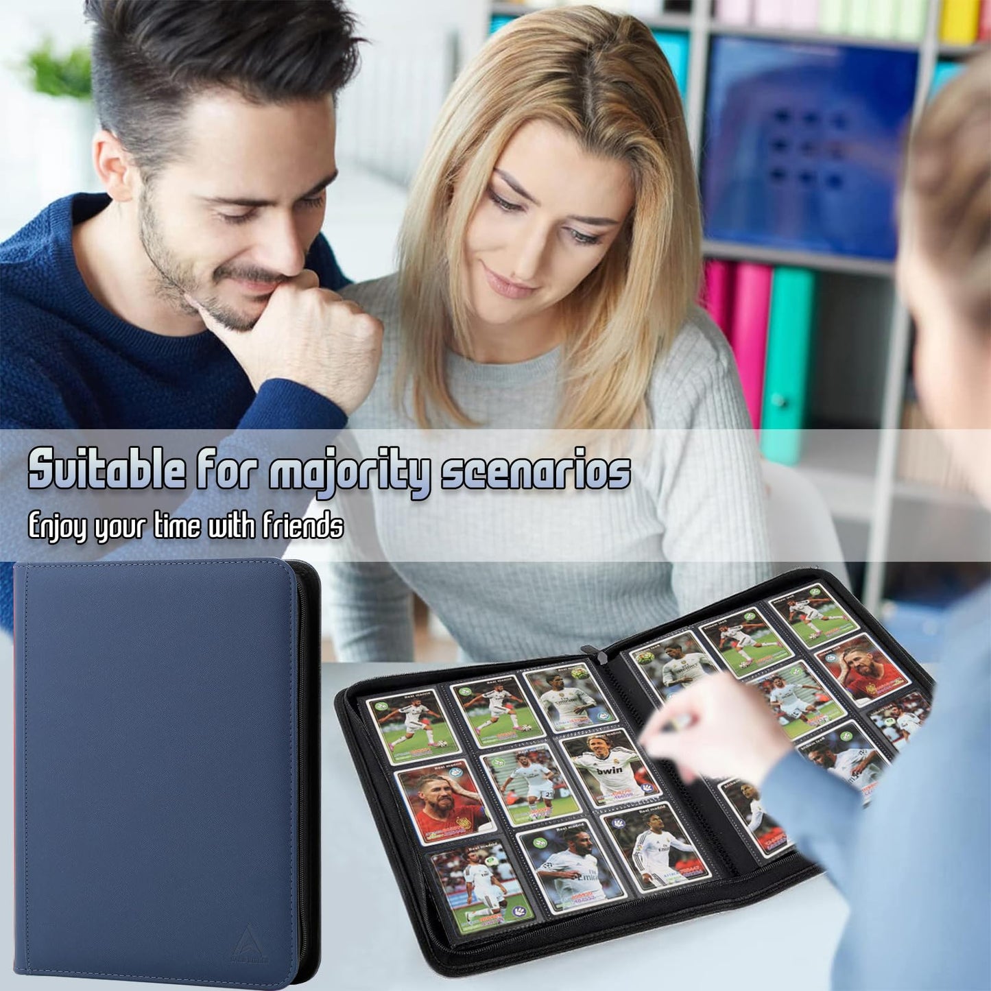 Arkeiliy Card Binder 9 Pocket  Double Sided Pockets Trading Card Binder with 30 Sleeves  enhanced Zip Trading Card Holder Collector Album Holds 540 MTG (dark blue)