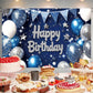 Yilzo Backdrop Blue Silver Balloon Star Happy Birthday Banner 70.8 x 47.2 Inch Photography Background for Men Party Supplies