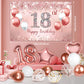 Hjingy 18Th Birthday Decorations For Girls, Rose Gold Party Decorations Include Balloons, Backdrop, Curtains, Banner, Sash, Crow