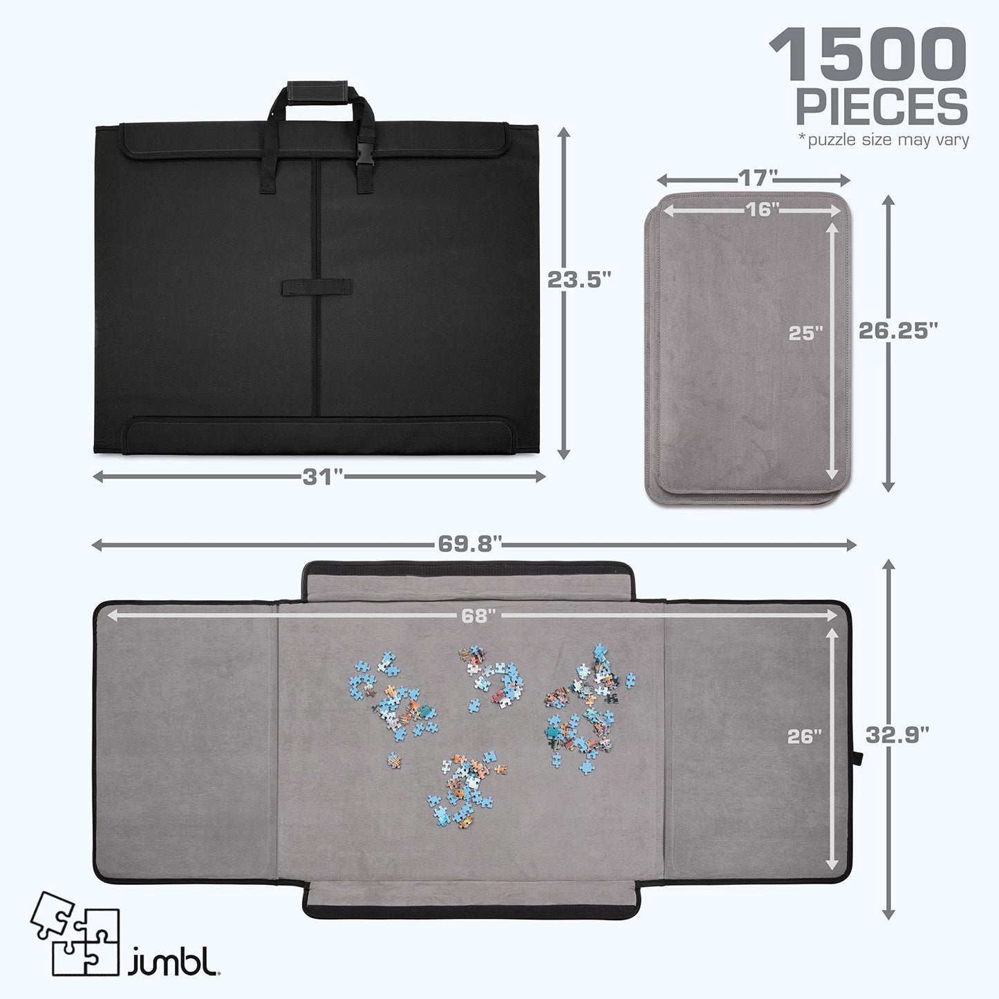 Jumbl 1500-Piece Puzzle Caddy | Portable Jigsaw Puzzle Mat, Organizer, Storage & Travel Case with Non-Slip Felt Surface, [2] Rem