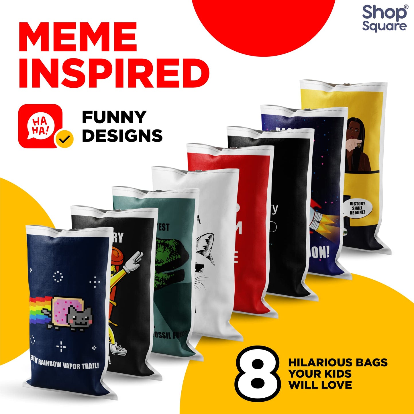 Potato Sack Race Bags | Yard Games | Durable, Interwoven Plastic | Fun, Meme Designs | Family Games For Kids And Adults | Party