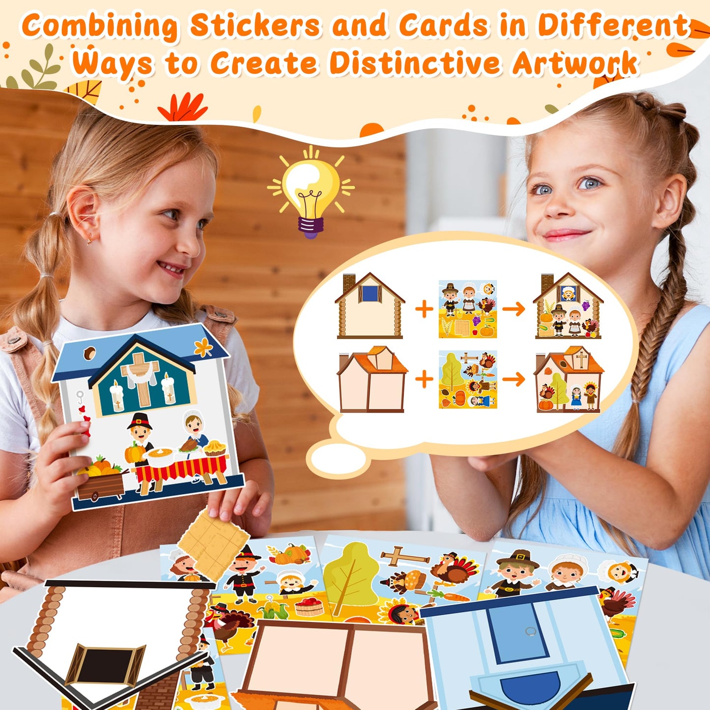 CY2SIDE Thanksgiving Pilgrimage Scene Sticker - 12 Set Pilgrims Theme Sticker Art Craft for Kids Classroom Activities, Make a Na