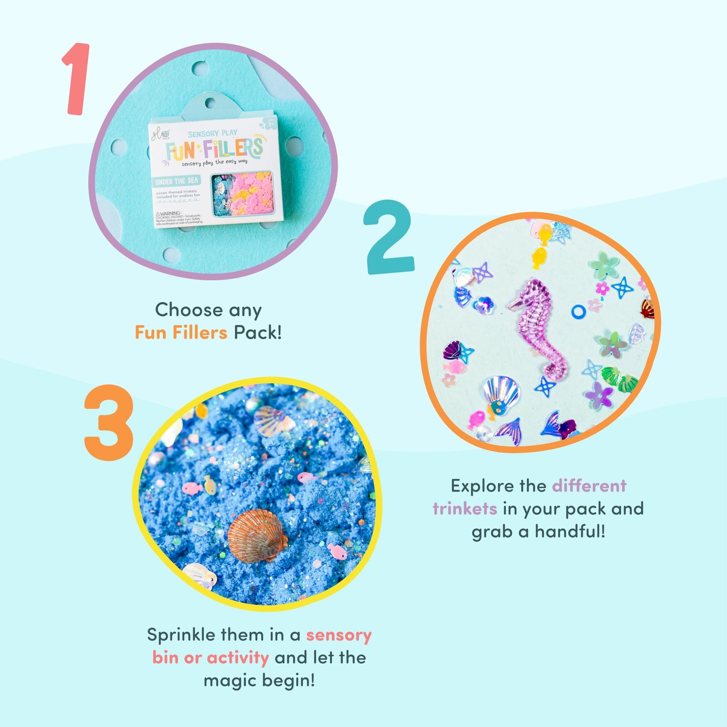 Glo Pals Fun Fillers Sensory Play Accessories Pack, Themed Accessories For Sensory Bins (Epic Adventures – Fairy, Farm, Safari, Sea + Space)