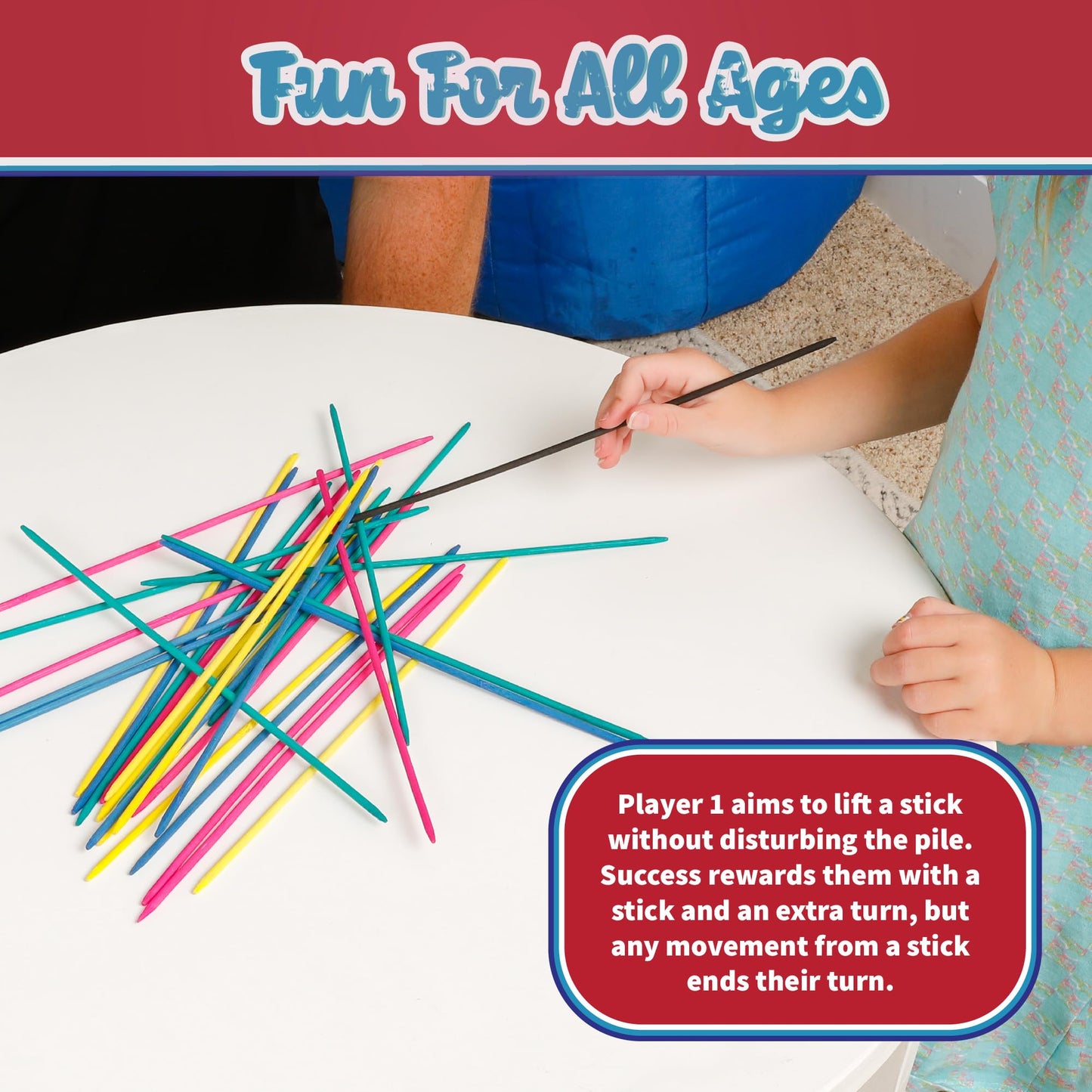 Continuum Games Way Back Toys Pick Up Sticks - 30 Colorful Wooden Sticks, Easy Carry Container, Game for Ages 5+, Multi-colored