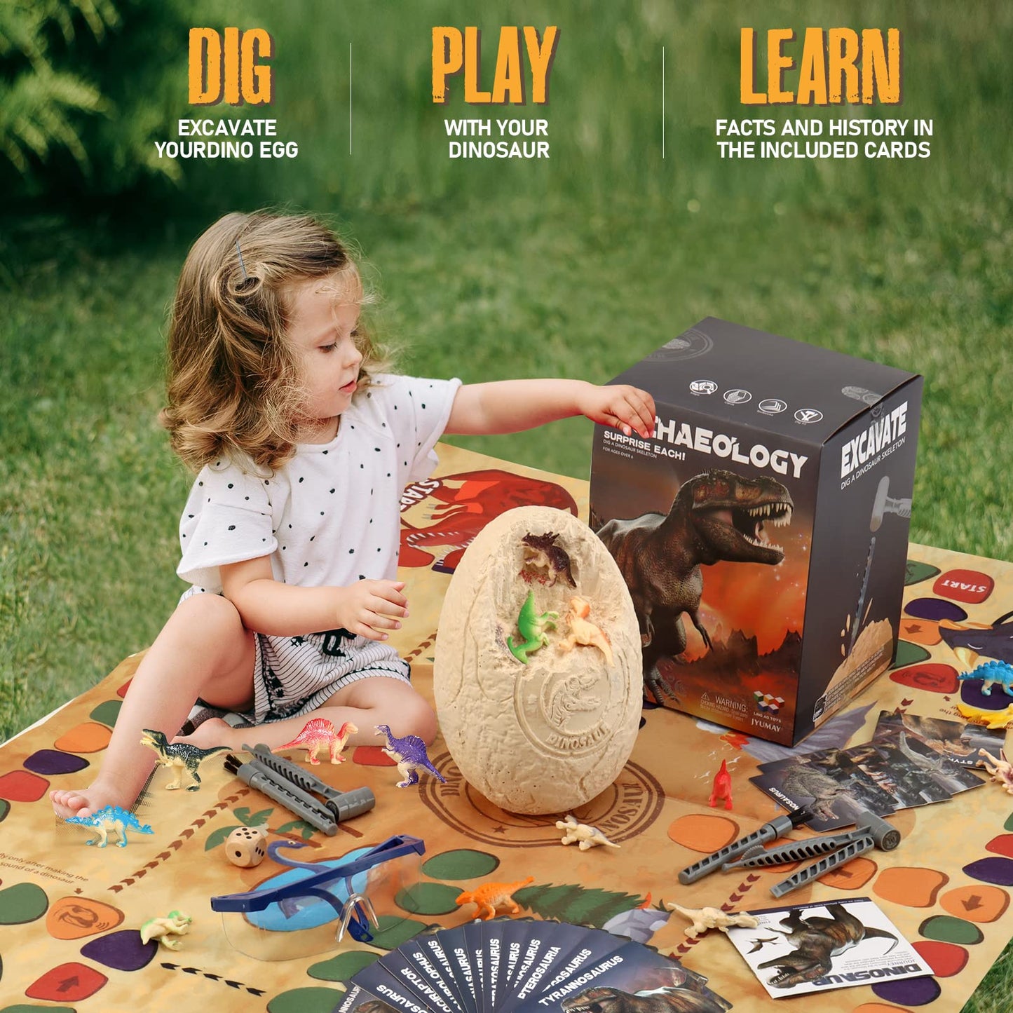 Woumserta Jumbo Dino Egg Dig Kit - Large Plaster Dinosaur Toys for Kids 5-7 with 12 Dinosaurs, Excavation Gift for Boys & Girls 6+