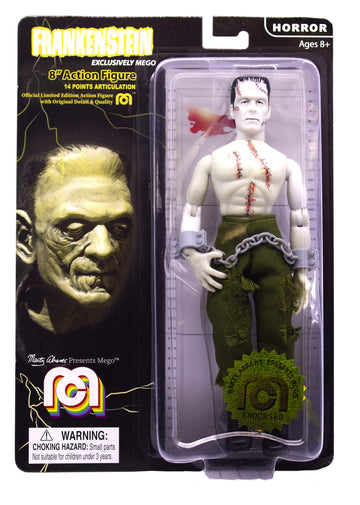 Mego Action Figures, 8” Frankenstein - Bare Chested With Painted Stitches, Reconstructed With Different Body Parts (Limited Edition Collector’S Item)