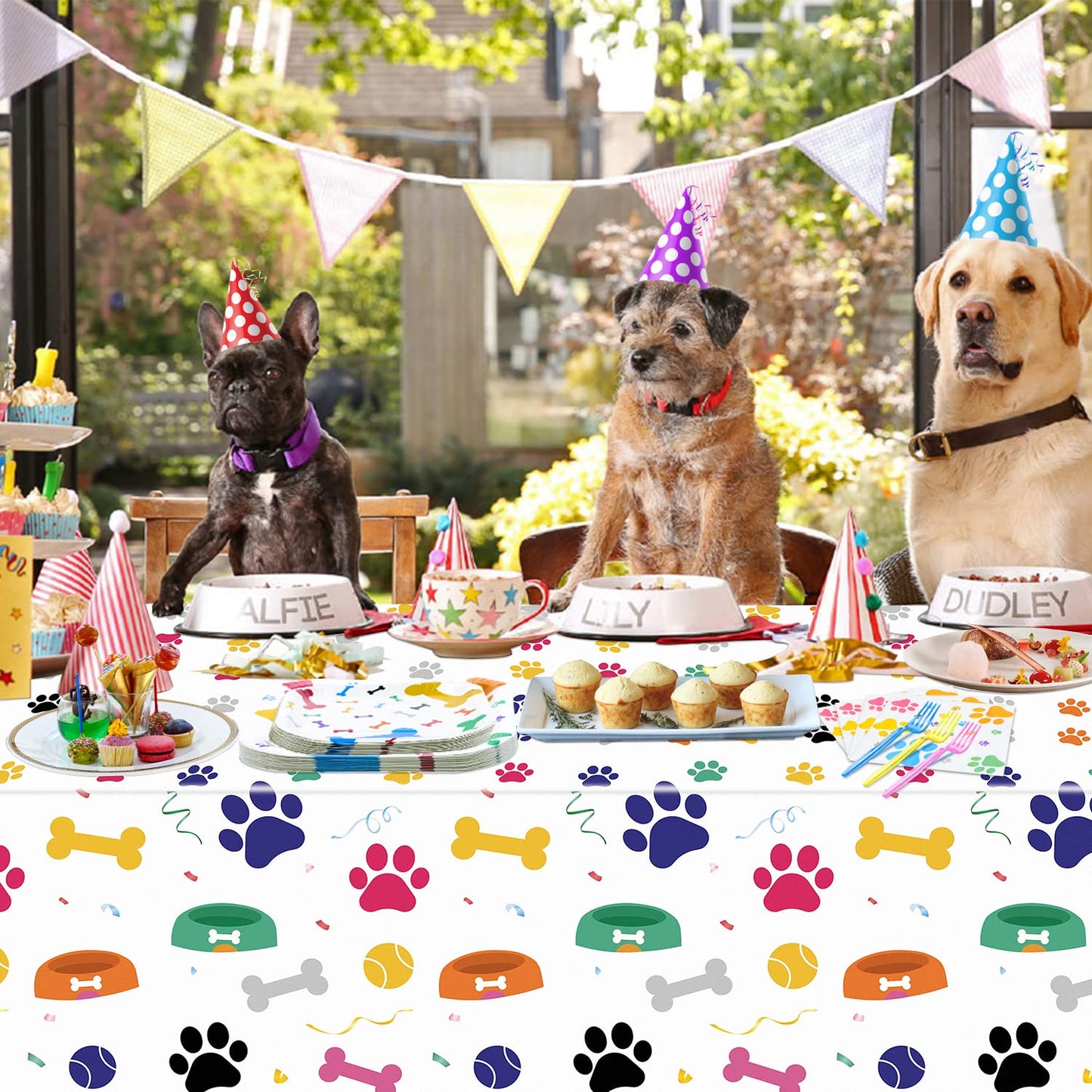 Dog Party Supplies Serve 20 - 81Pcs Plates Napkins Tablecloth Forks Set for Doggy, Kids, Dog Birthday Party Decorations Dog Them