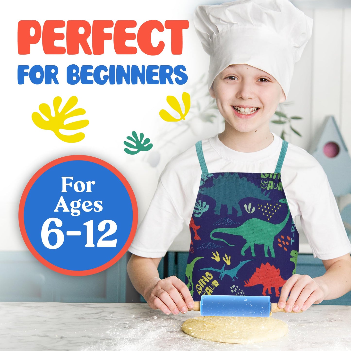Osmi Complete Kids Baking Set - 14Pc Dinosaur Chef Baking Kit - Premium Kid Cooking Gift Set W/ Real Utensils For Boys And Girls