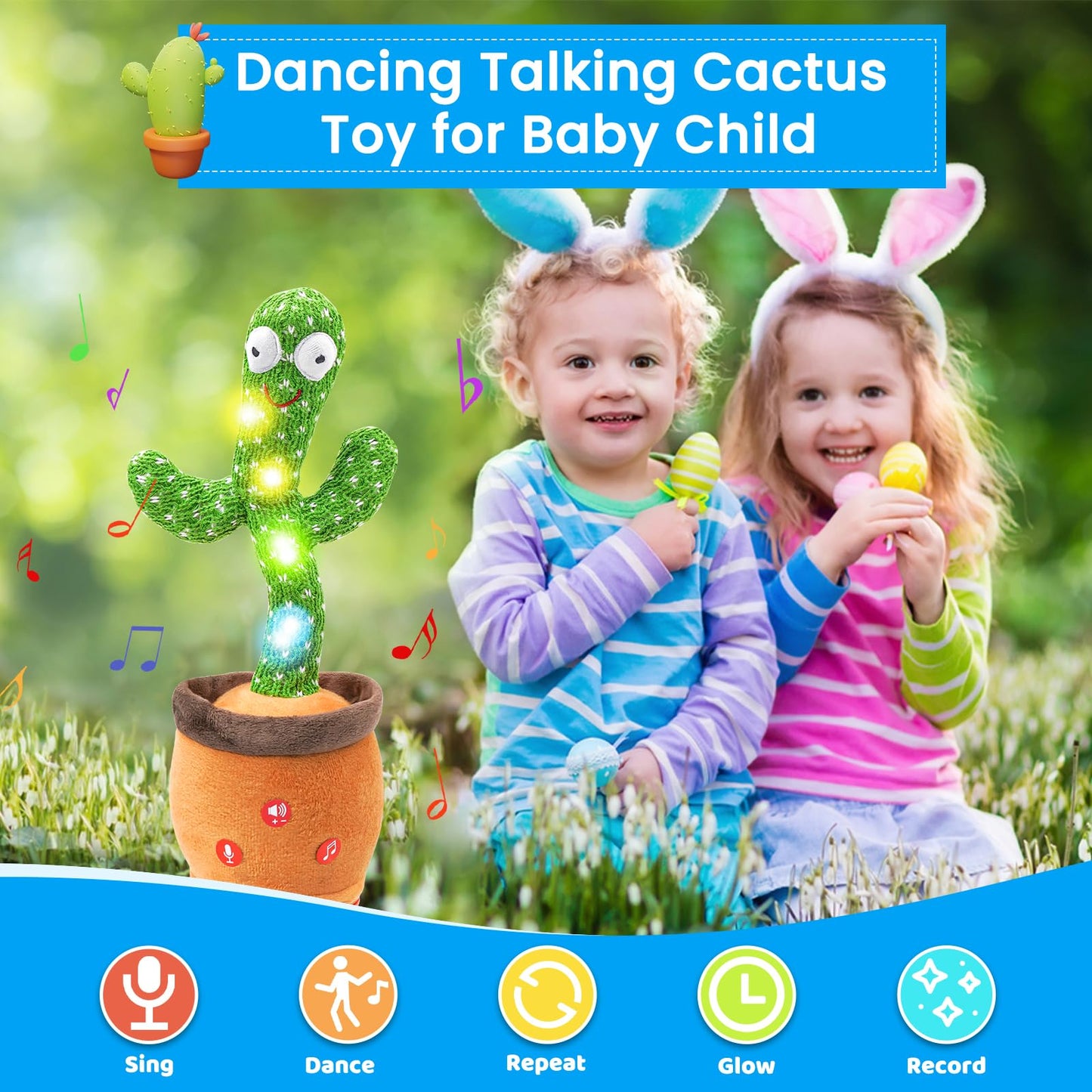 Qularlans Dancing Talking Cactus Toy for Babies - Interactive Singing Mimicking Cactus Baby Toy with Lights, 120 Funny Songs & W