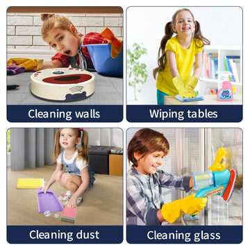 Jovow Kids Cleaning Set For Toddlers, 10 Pcs Pretend Play Educational Set Includes Kids Vacuum That Really Works With Lights & L