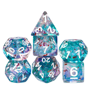 HDdais DND Dice Set, 7PCS Polyhedral Dice Set Filled with Red Foil for Dungeons and Dragons, Blue Iridecent Swirls D&D Dice for 