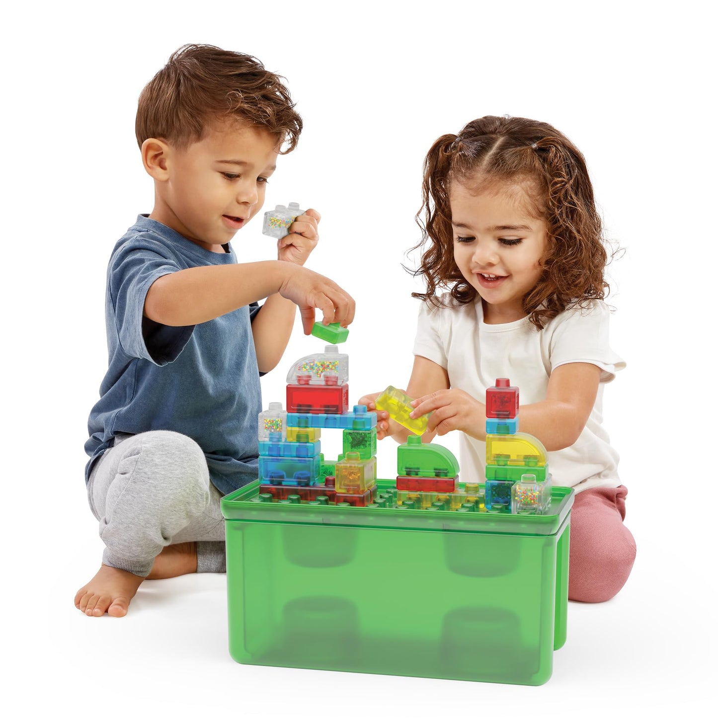 Jelly Blox Stash 'N Stack 2-In-1 Storage Case Including 30 Blocks | Toddler & Preschool Building Blocks Kids Can Squeeze & Stretch | Safety Tested & Ouch-Free | Tactile, Sensory Play Toy For Ages 2+
