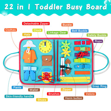 Fastspok Busy Board For Toddlers 2-4, Montessori Travel Toy For Plane/Car, Educational Sensory Toy For Toddlers 1-3, Preschool Activities Board For Developing Fine Motor Skills, Gift For Boys Girls