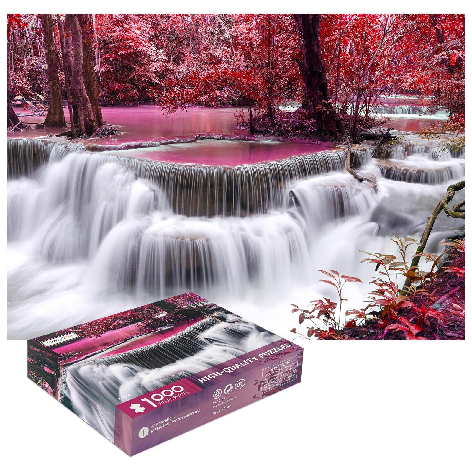 1000 Piece Puzzle for mature-themeds  Mountain Waterfall Puzzles for mature-themeds 1000 Pieces Pink Forest Puzzle Natural Landscape Challenging Puzzles 1000 Pieces for mature-themeds Teens Seniors