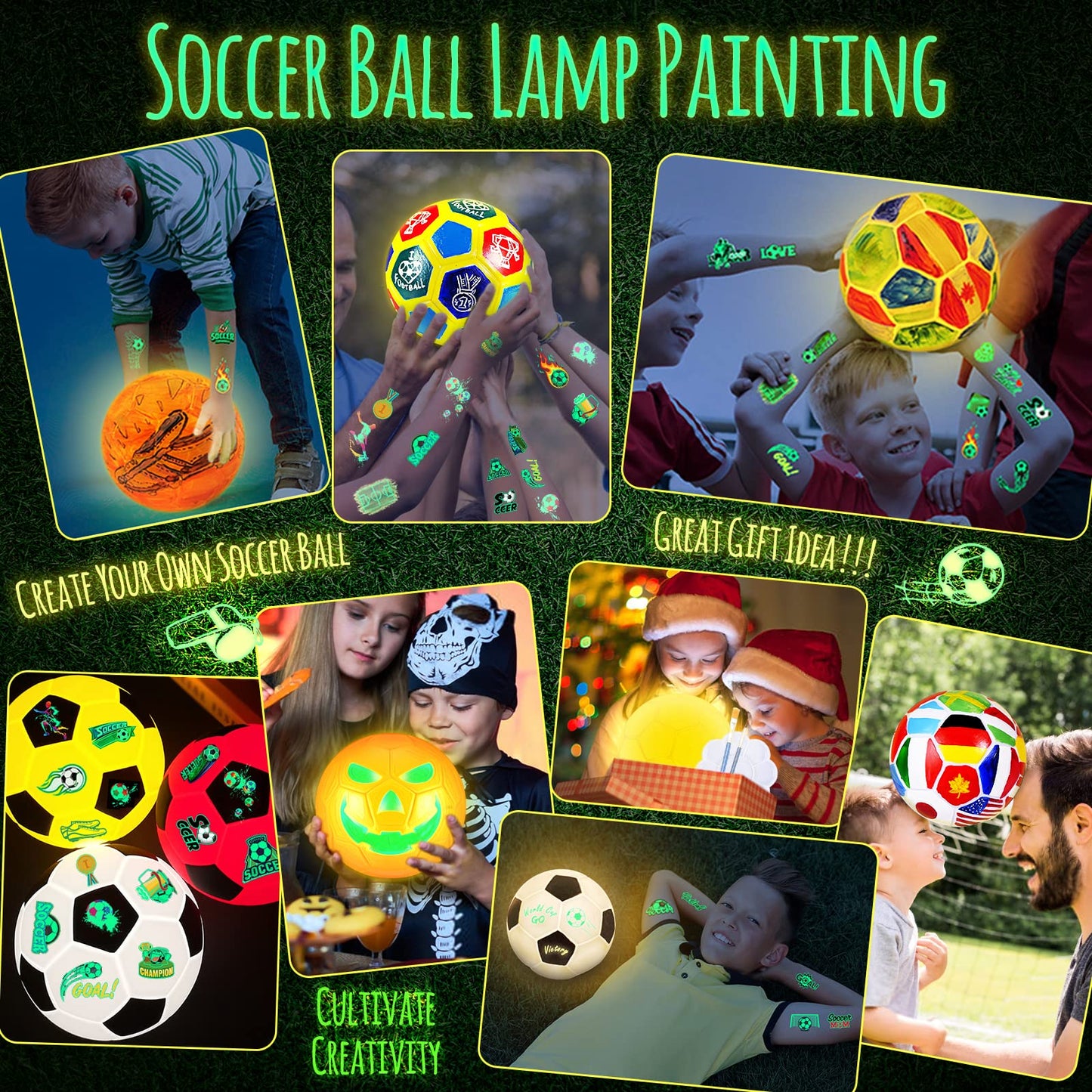 LAOESE Paint Your Own Soccer Ball Lamp Kit, DIY 3D Night Light with Soccer Stickers & Wooden Stand, Art Supplies Creativity Arts