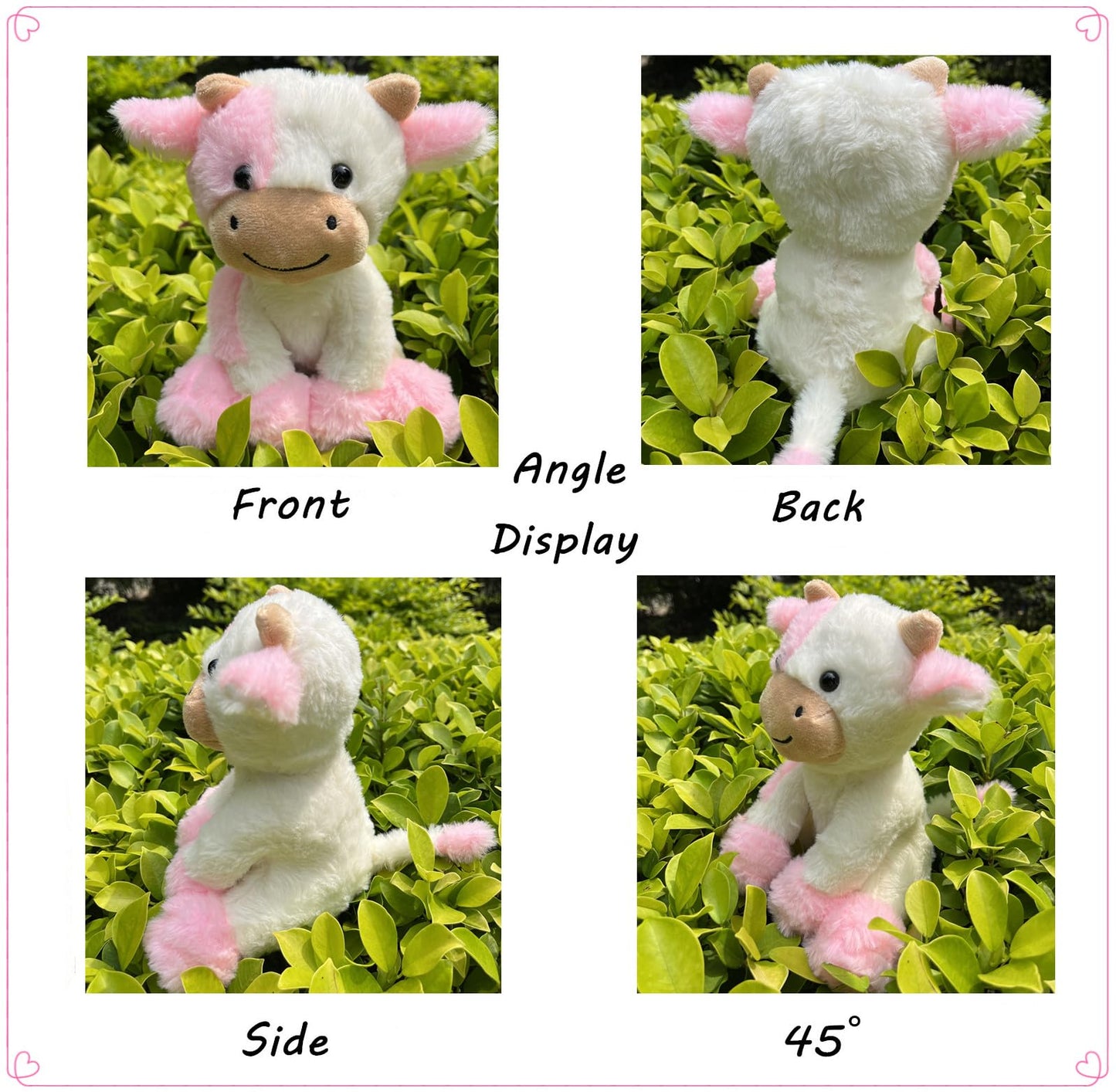 Bsvome 9 Inches Cow Stuffed Animal Soft Plush Cute Cow Doll For Boys Girls (Pink Cow)