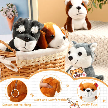 Sumind 9 Pcs Valentine Mini Plush Dog Stuffed Animals Bulk Dog Plush Party Favors Small Soft Plush Dog Toy For Easter Goodie Bag Fillers Baby Show Birthday(Vibrant Puppy)