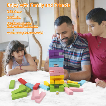Gentle Monster Wooden Colorful Stacking Board Games Builing Blocks for Kids Boys Girls  54 Pcs Wood Balancing Blocks Montessori Toy Gift for Kids  Classic Game for Party with Storage Bag