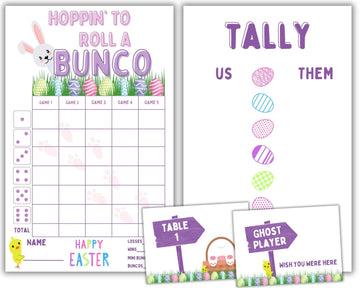 Easter Bunco Theme Set - Bunco Score Sheets - Spring Themed Bunco - Easter Scorecards - Tally Sheets - Ghost Player - Bunco Babe