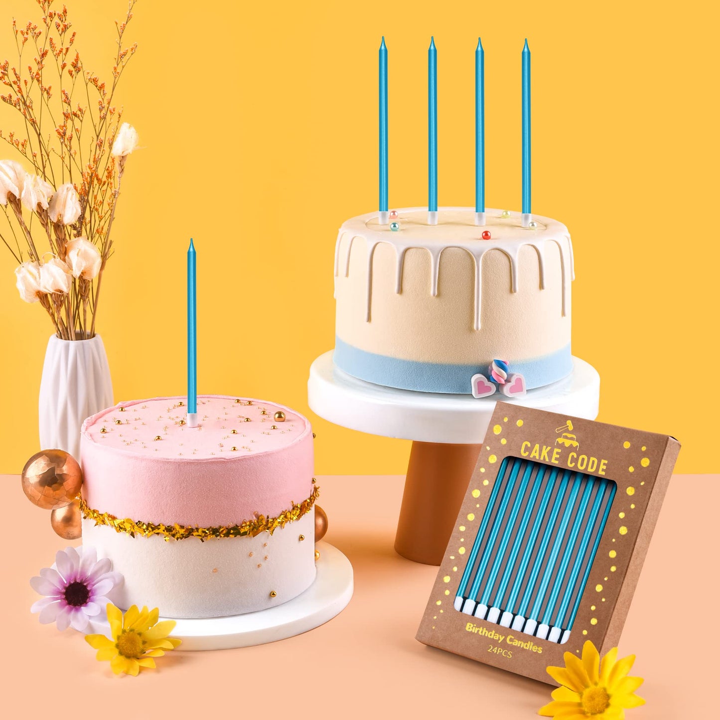 CAKE CODE 24-Count Blue Long Thin Birthday Candles, Cake Candles, Birthday Parties, Wedding Decorations, Party Candles