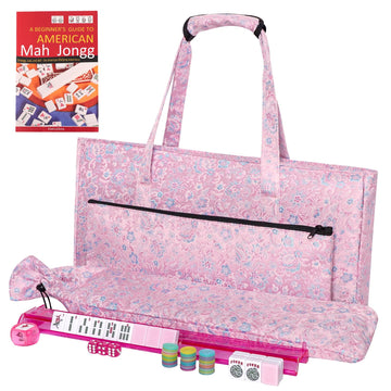 TIASUSAN American Mahjong Game Set, 166 Pink Tiles, Pink Bag with Entire Accessories, 4 All-in-One Rack/Pushers, Mahjong Tiles S