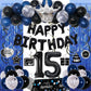 15Th Birthday Decorations For Boys, Blue Black Happy 15Th Birthday Decorations Boy 15 Year Old Birthday Balloons Banner, Tablecl