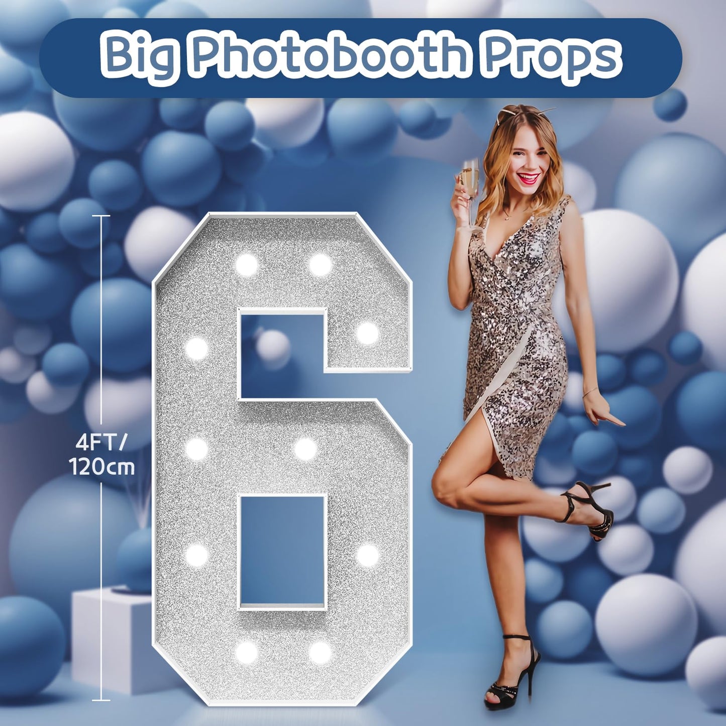 Imprsv Marquee Numbers Silver Birthday Decorations: Large 4 Feet Tall Light Up Numbers 60Th 16Th Party Decor Big Mosaic Cardboar