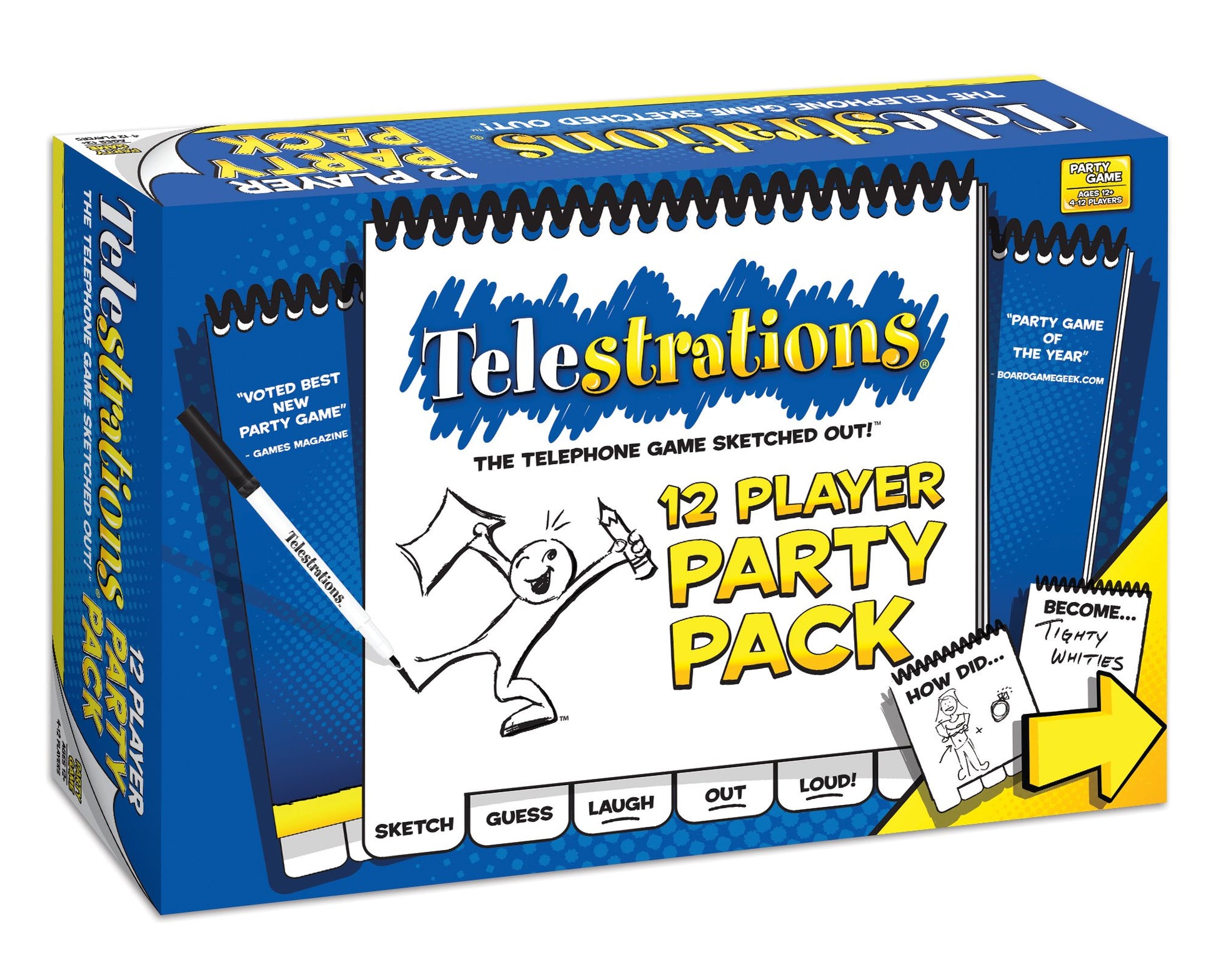 USAopoly Telestrations Party Pack 12 Player | 600 New Phrases to Sketch | Board Game | A Fun Family Game for Kids and Adults | F