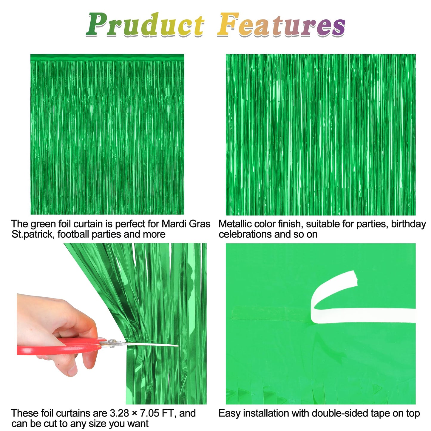 8 Pack Green Streamer, 3.28 FT x 7.05 FT Dinosaur Backdrop, Metallic Tinsel Backdrop FOI Fringe Curtains Party Streamer, Jungle