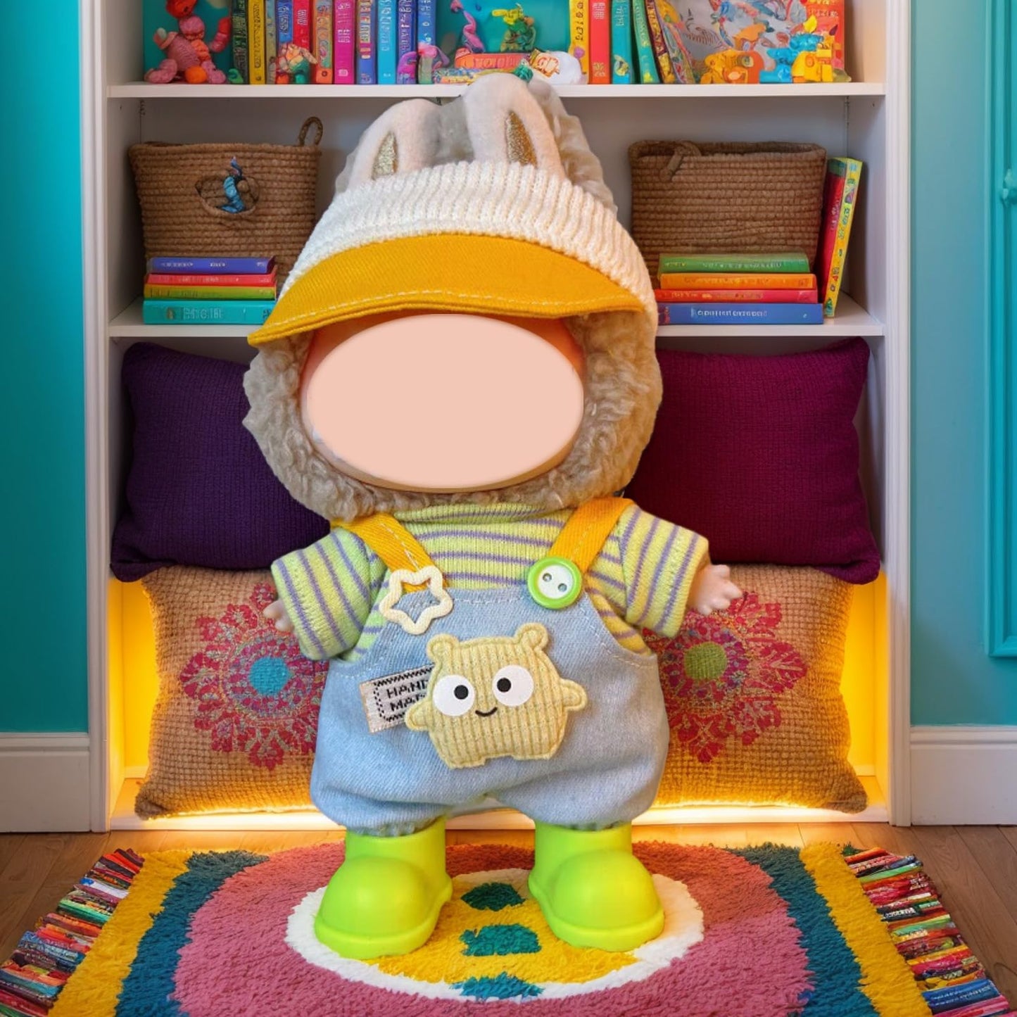 Doll Clothes and Accessories  2025 Stylish Adorable Designed Clothes Outfit for 15cm/17cm Doll with Orange Hat & Overalls & Green Shoes