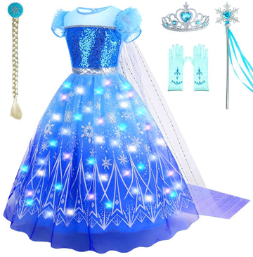 Gz-Laopaitou Light Up Princess Dresses For Girls Halloween Princess Costume Birthday Party Princess Dress Up Clothes
