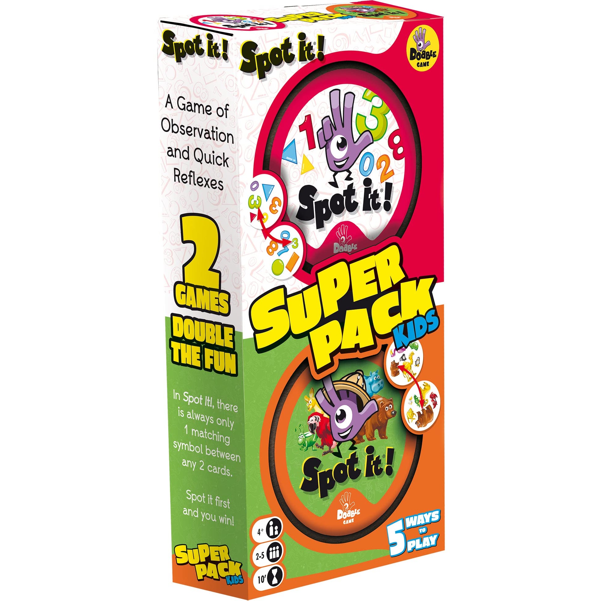 Asmodee Spot It! Super Pack Kids - 2 Fun Editions in 1 Bundle, Includes Asmodee Spot It! 123 & Animals Jr., Fun Kids Game for Fa