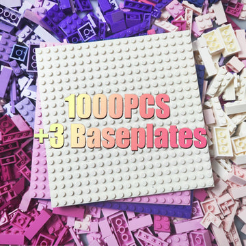 Huizdq 1000 Pieces Classic Building Bricks, Classic Stackable Base Plates, 3 6.3'' X 6.3'' White, Pink And Purple Base Plates, C