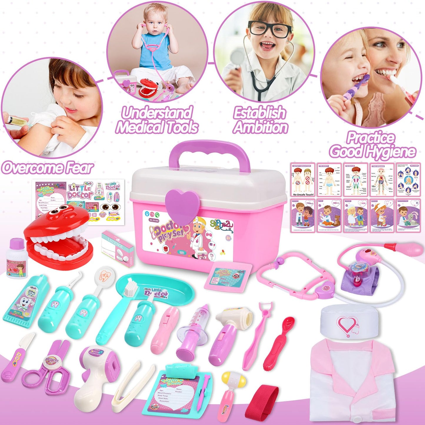 Gifts2U Doctor Kit for Toddlers 3-5, Medical Pretend Play Toys with Gift Case, 42 Piece Dentist Playset Kit for Kids,for Christm