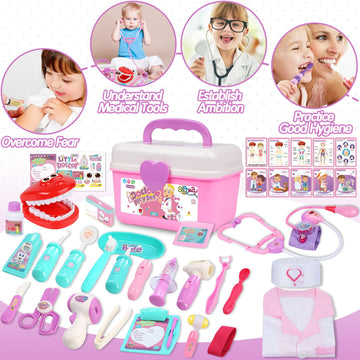 Gifts2U Doctor Kit for Toddlers 3-5, Medical Pretend Play Toys with Gift Case, 42 Piece Dentist Playset Kit for Kids,for Christm