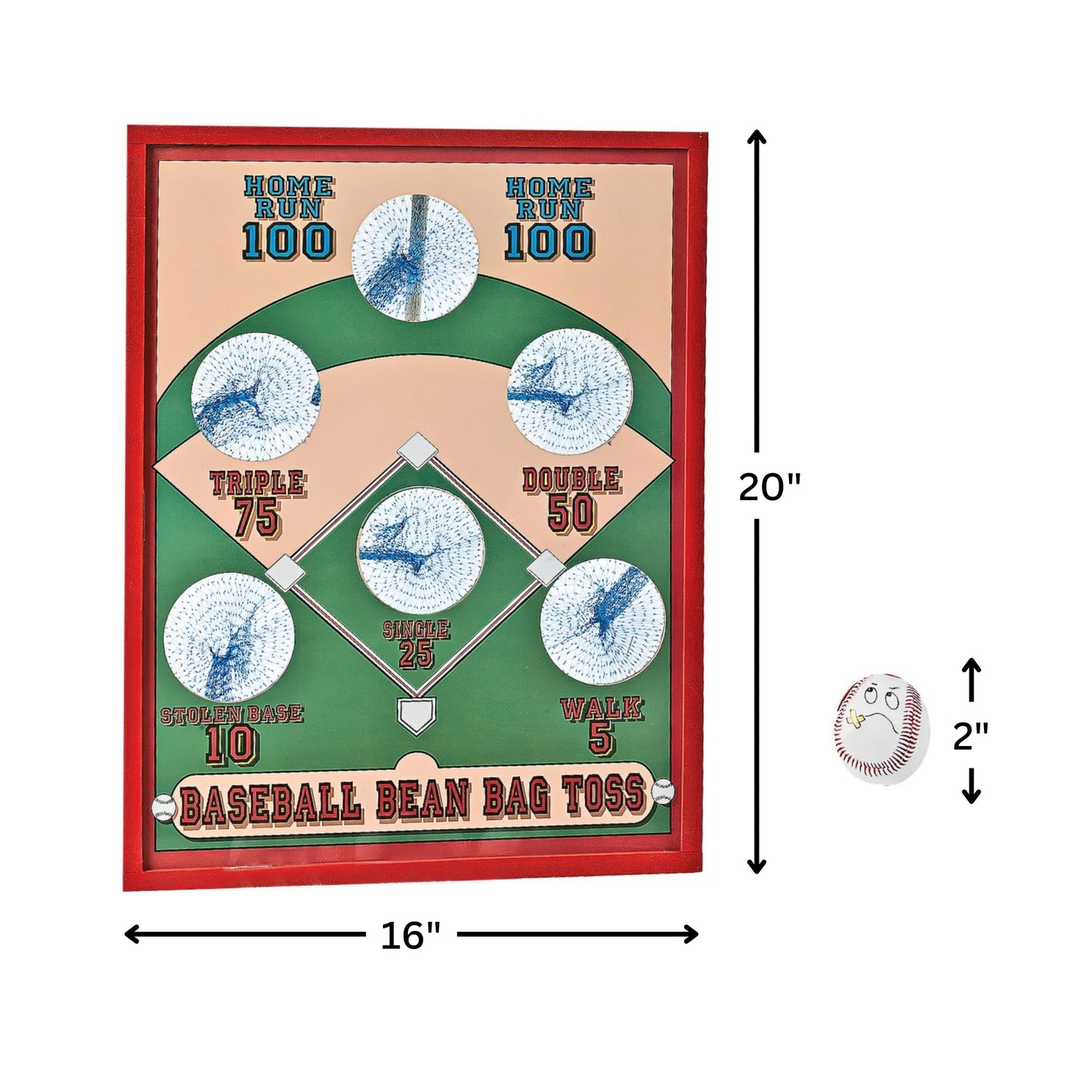 Baseball Bean Bag Toss Game - Wood Game Board With 5 Bean Bags - Birthday Party Game