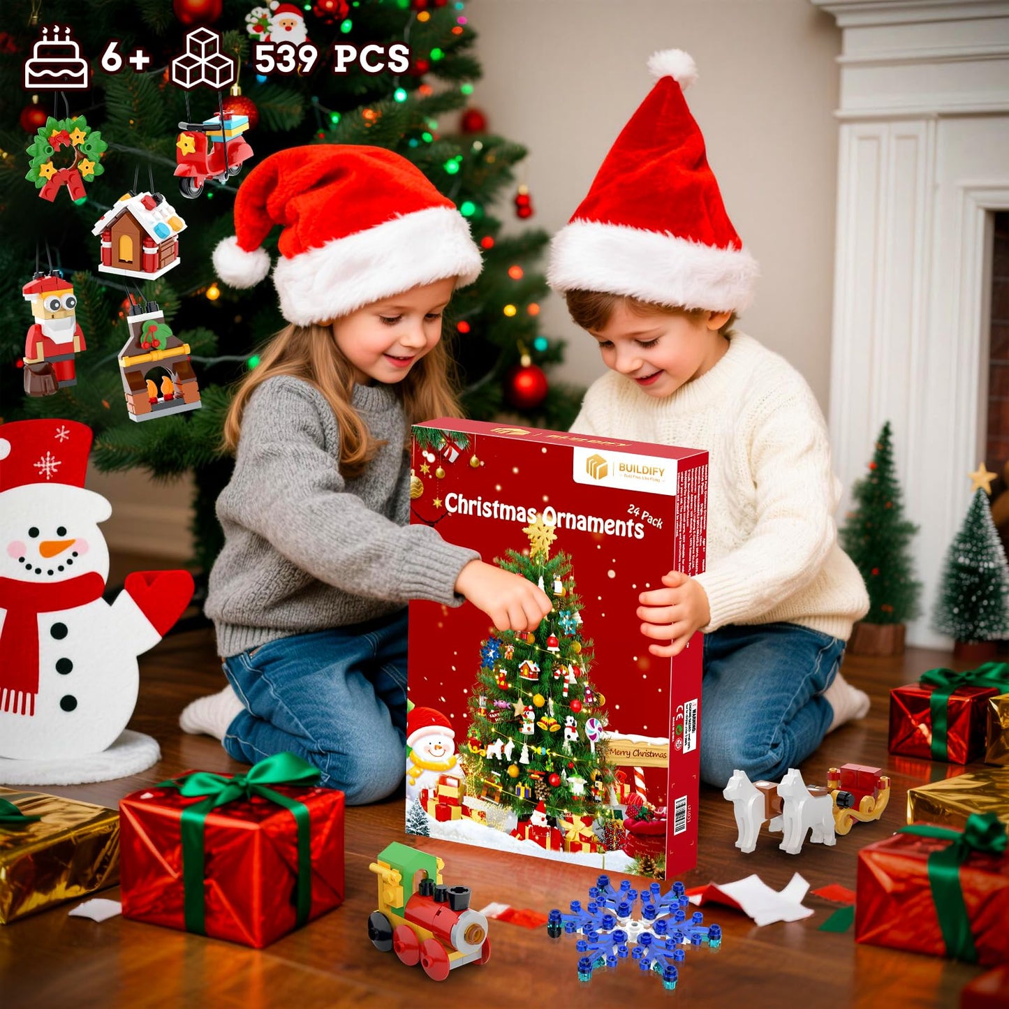 Christmas Advent Calendar 2025 Building Sets, 24 Packs Christmas Ornaments Building Kit, Christmas Tree/Santa/Reindeer/ Gingerbr