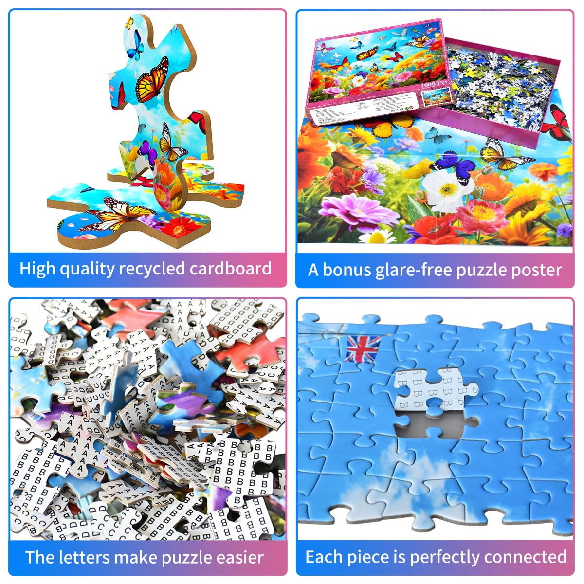 Jigsaw Puzzles for mature-themeds 1000 Piece Puzzle for mature-themeds 1000 Pieces Puzzle 1000 Pieces-Colorful Butterfly and Flowers