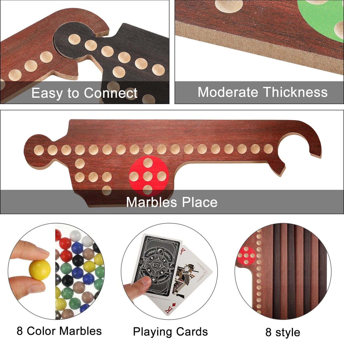 Wooden Board Games Set with 8 Wood Boards 40 Colorful Marbles Pegs 3 Boxes Playing Card 8 Game Instructions Game Wooden Board for mature-themeds Kids Family  4-8 Players (Retro Colors)